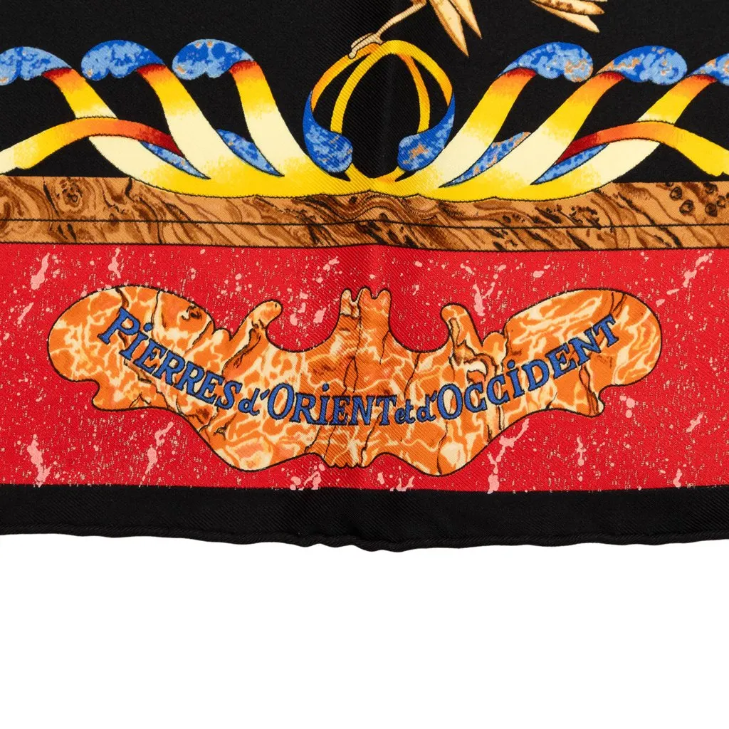 Hermès Pierres d Orient et d Occiden  Silk Scarf 90 Black Very good - Inside View