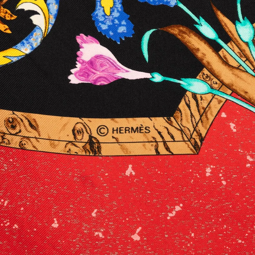 Hermès Pierres d Orient et d Occiden  Silk Scarf 90 Black Very good - Box View