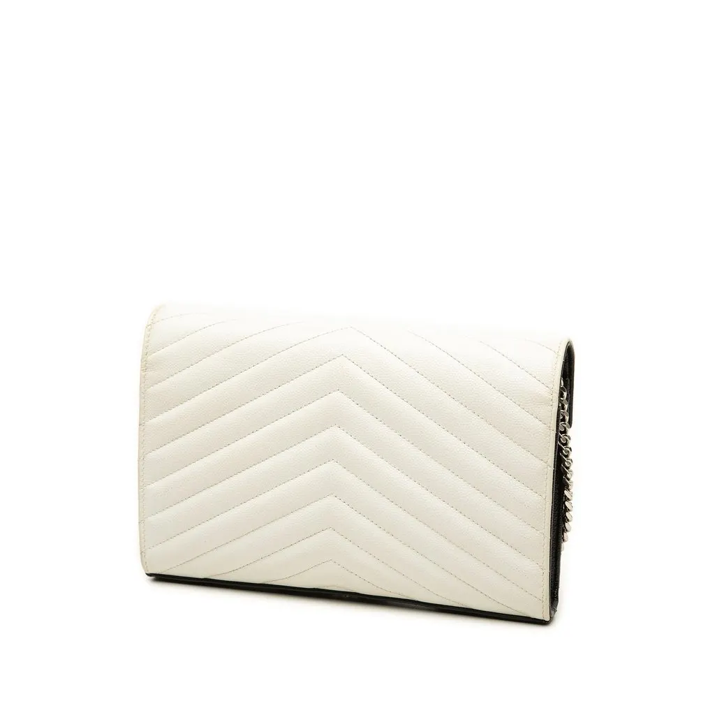 Saint Laurent Bicolor Grain De Poudre Chevron Monogram Envelope Chain Wallet Black Leather Very good - Back View