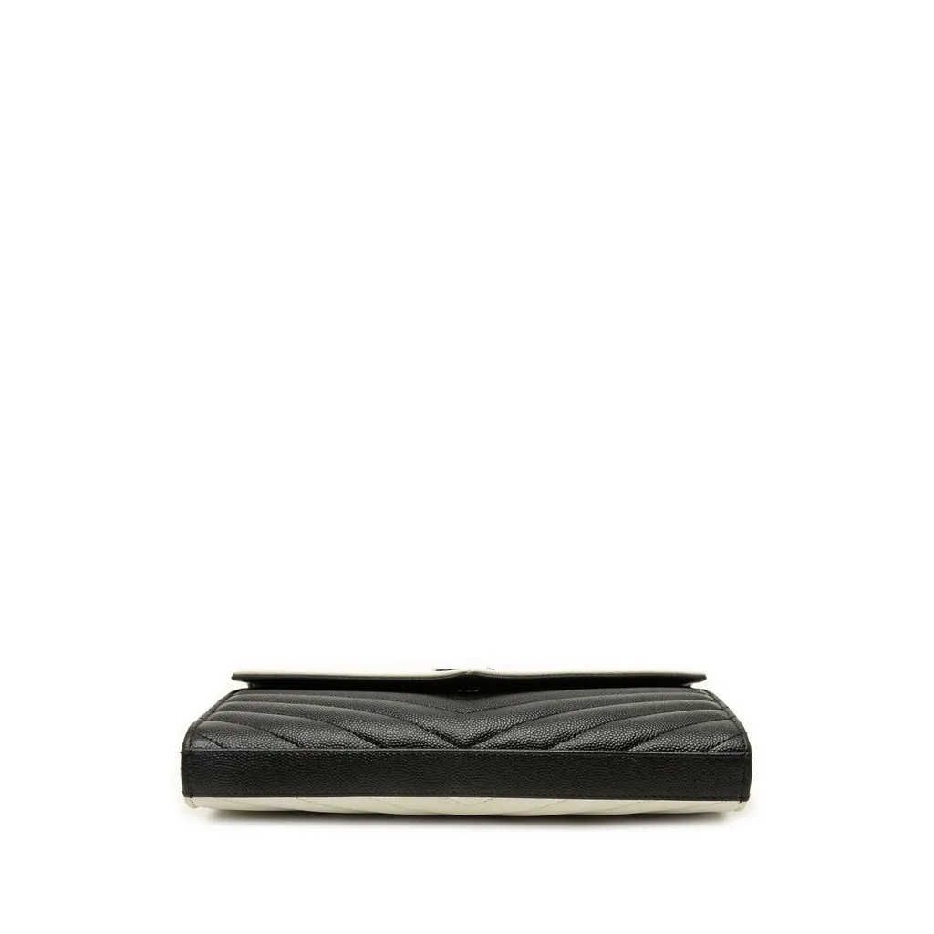 Saint Laurent Bicolor Grain De Poudre Chevron Monogram Envelope Chain Wallet Black Leather Very good - Inside View