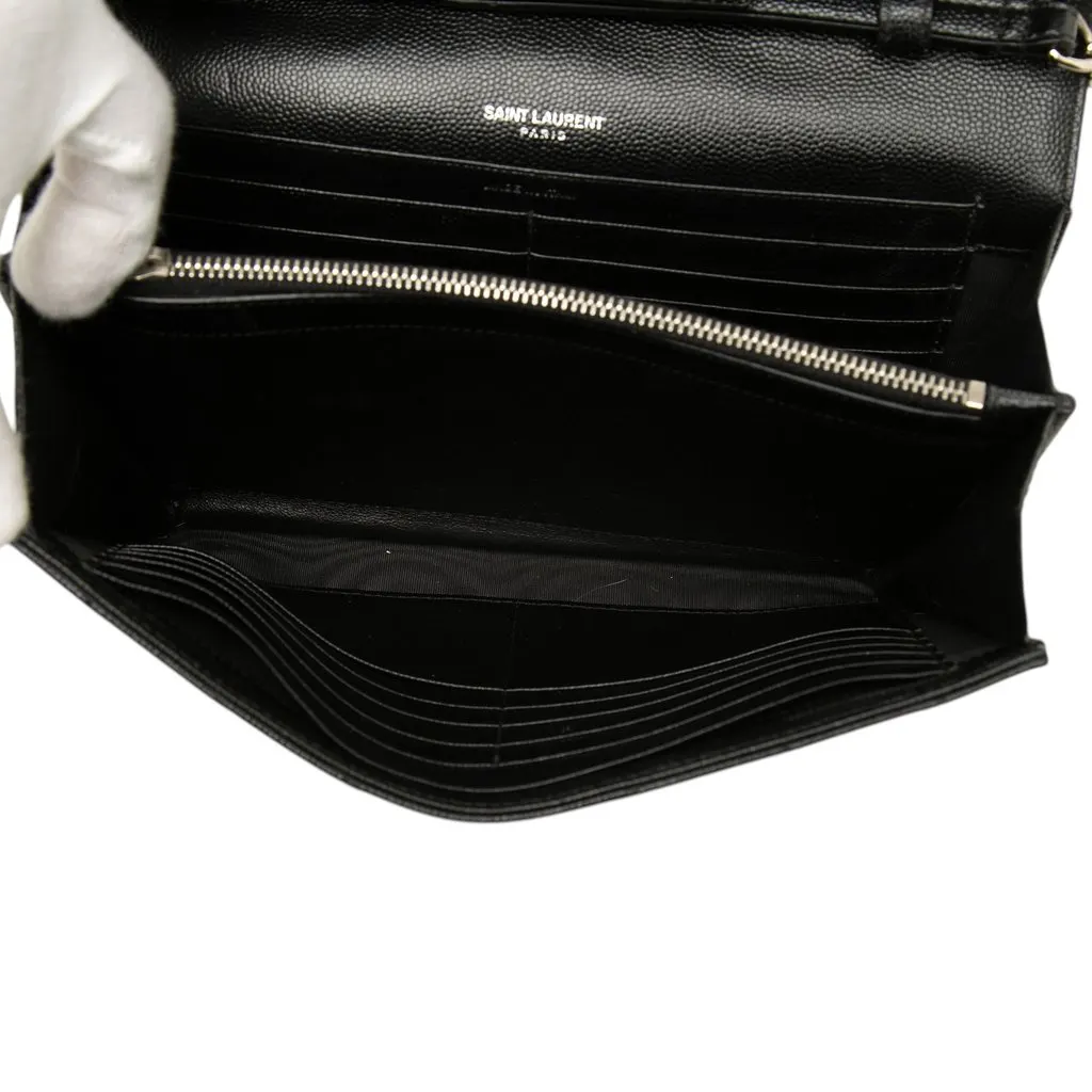Saint Laurent Bicolor Grain De Poudre Chevron Monogram Envelope Chain Wallet Black Leather Very good - Model View