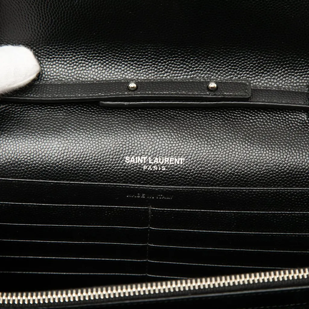 Saint Laurent Bicolor Grain De Poudre Chevron Monogram Envelope Chain Wallet Black Leather Very good - Box View