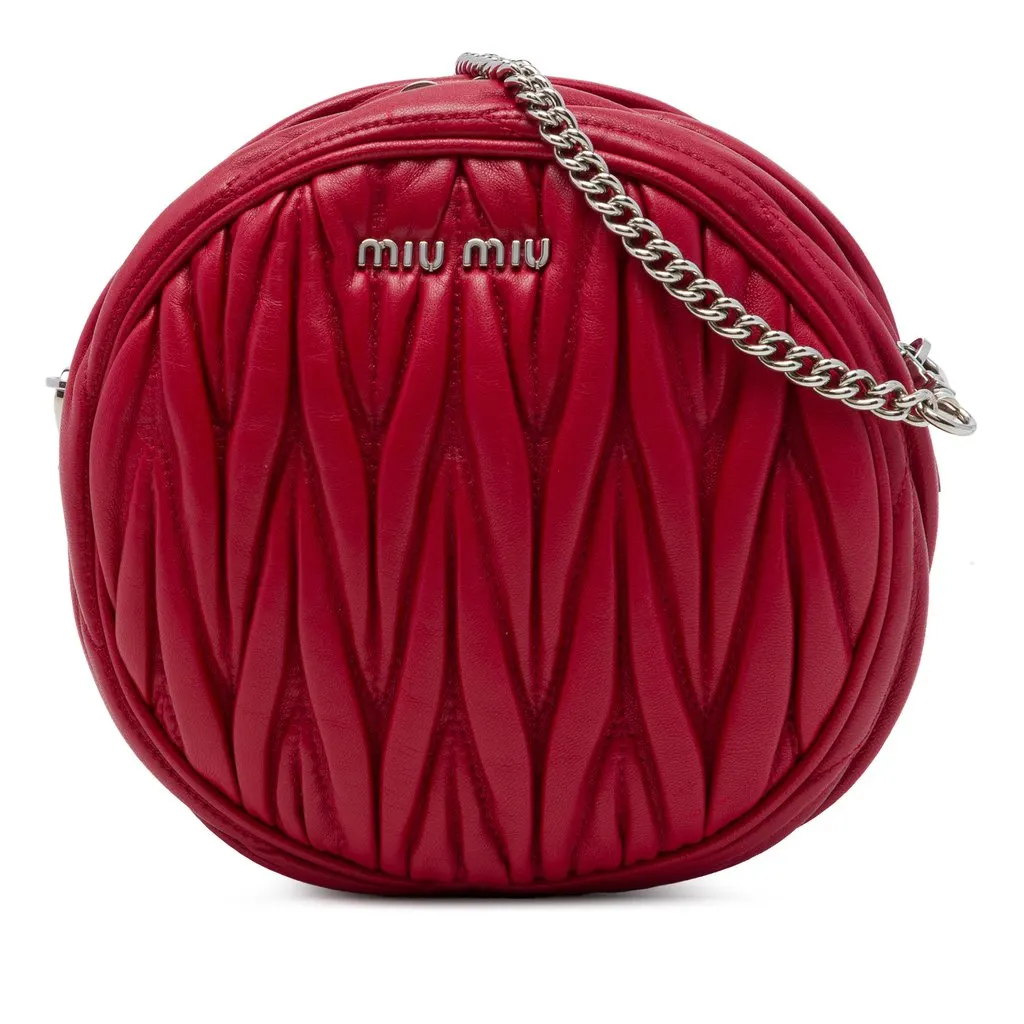 Miu Miu Matelasse Nappa Round Crossbody Red Leather Very good - Front View