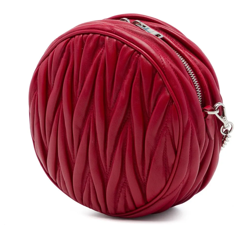 Miu Miu Matelasse Nappa Round Crossbody Red Leather Very good - Back View