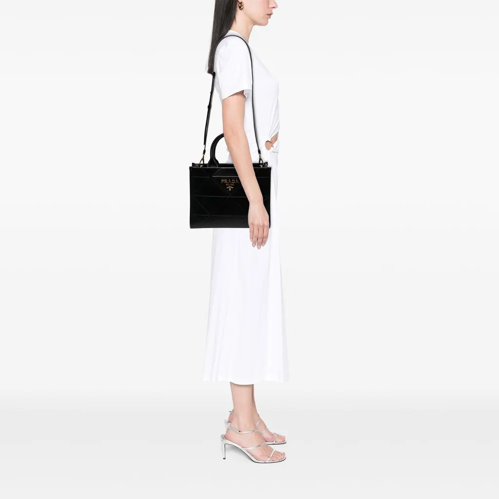 Prada Small Soft Calf Symbole Satchel Black Leather Very good - Box View