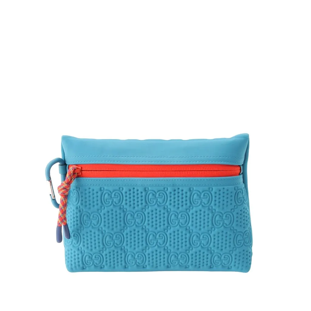 Gucci GG Embossed Neoprene Scuba Pouch Blue Polyester Good - Front View