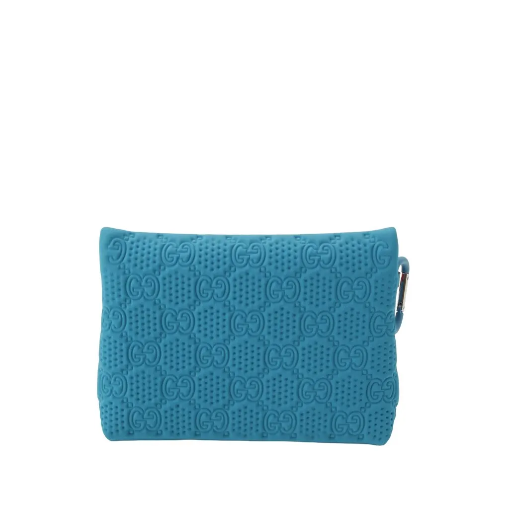Gucci GG Embossed Neoprene Scuba Pouch Blue Polyester Good - Back View