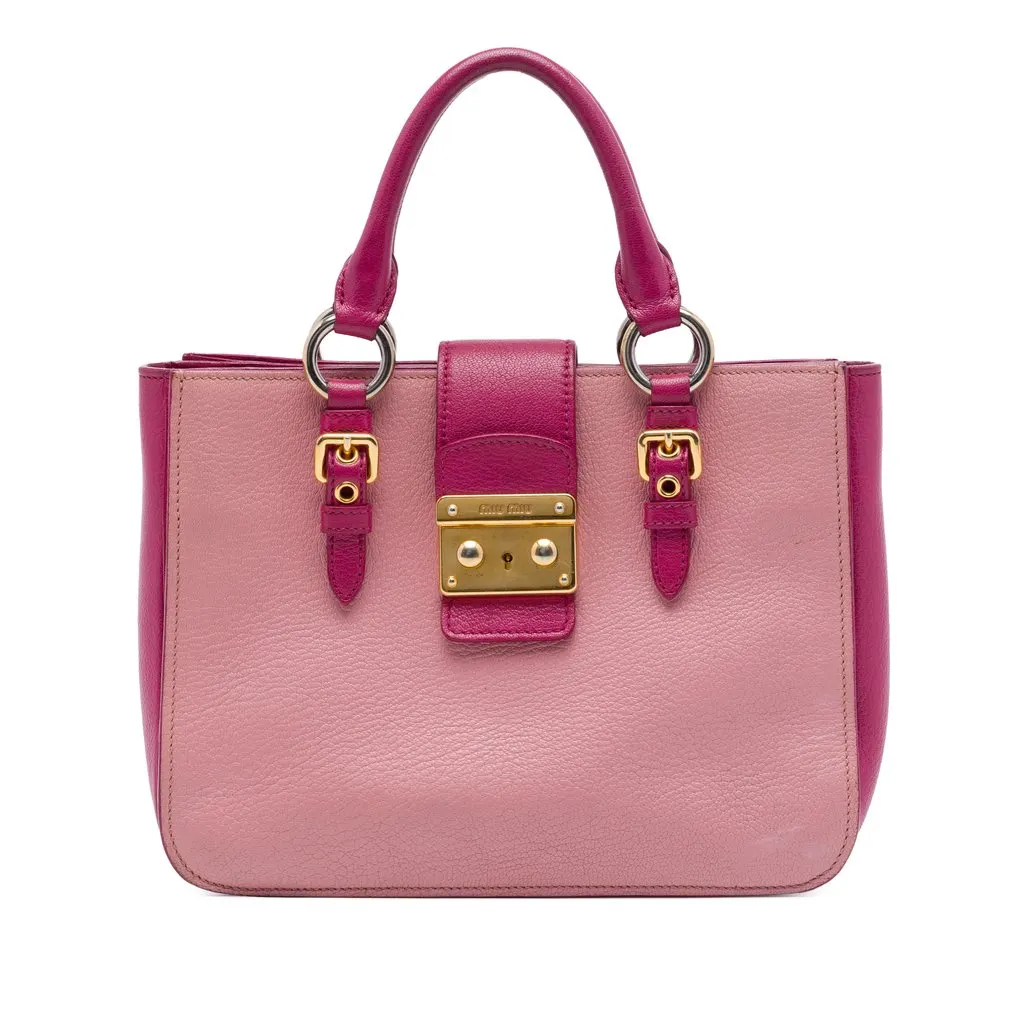 Miu Miu Bicolor Goatskin Madras Satchel Pink Leather Very good - Front View