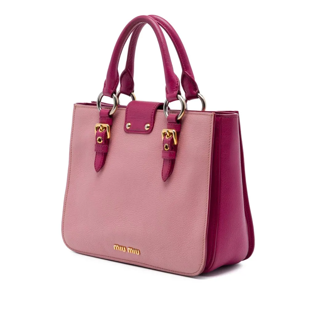 Miu Miu Bicolor Goatskin Madras Satchel Pink Leather Very good - Back View