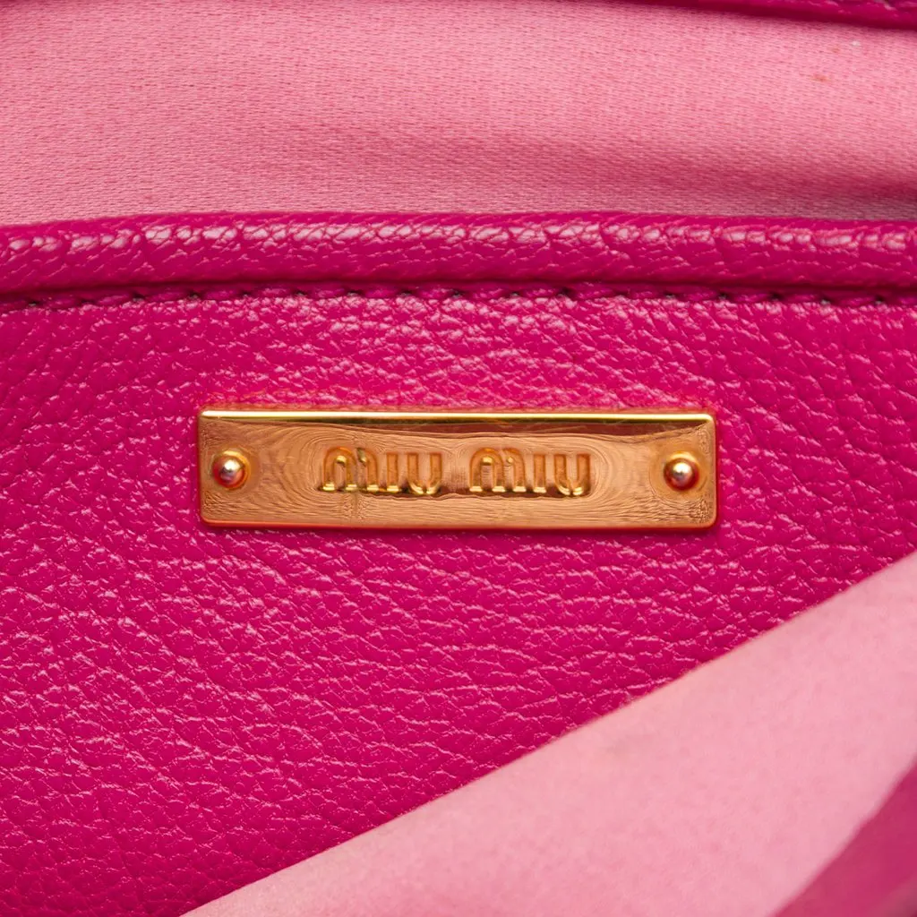 Miu Miu Bicolor Goatskin Madras Satchel Pink Leather Very good - Box View
