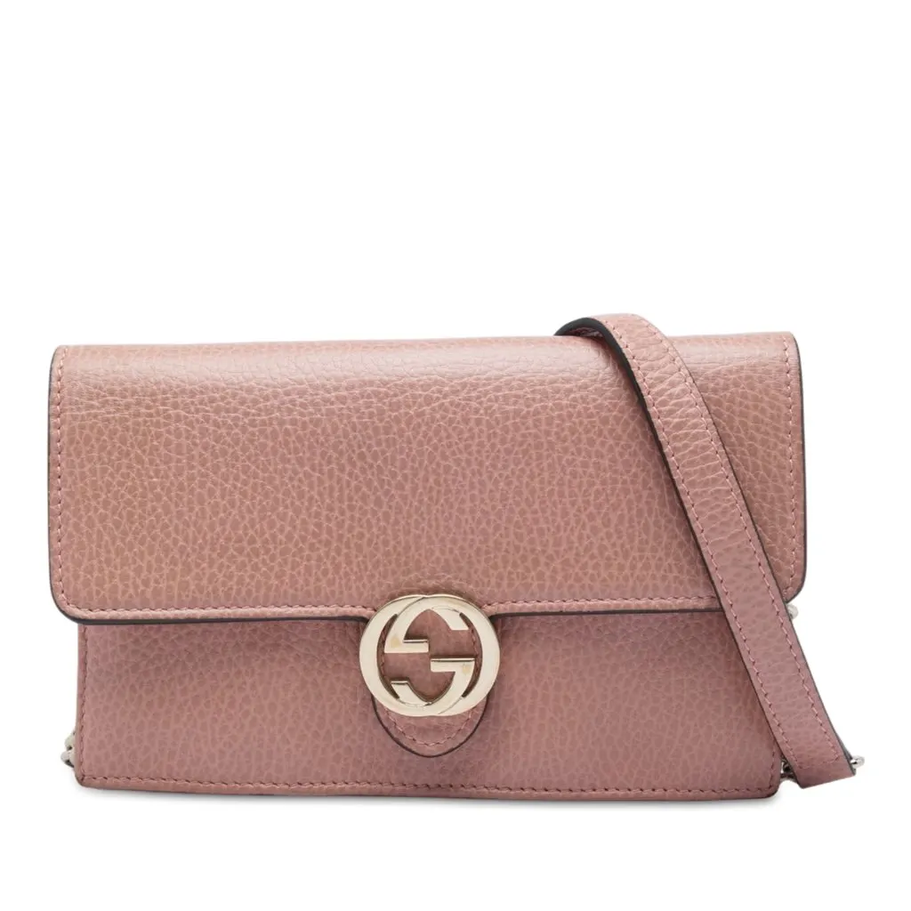 Gucci Dollar Calfskin Interlocking G Wallet on Chain Brown Leather Good - Front View