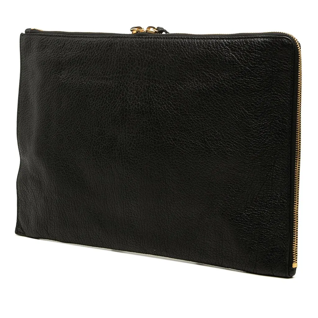 Balenciaga Medium Goatskin Motocross Classic Metallic Edge Clutch Black Leather Good - Back View