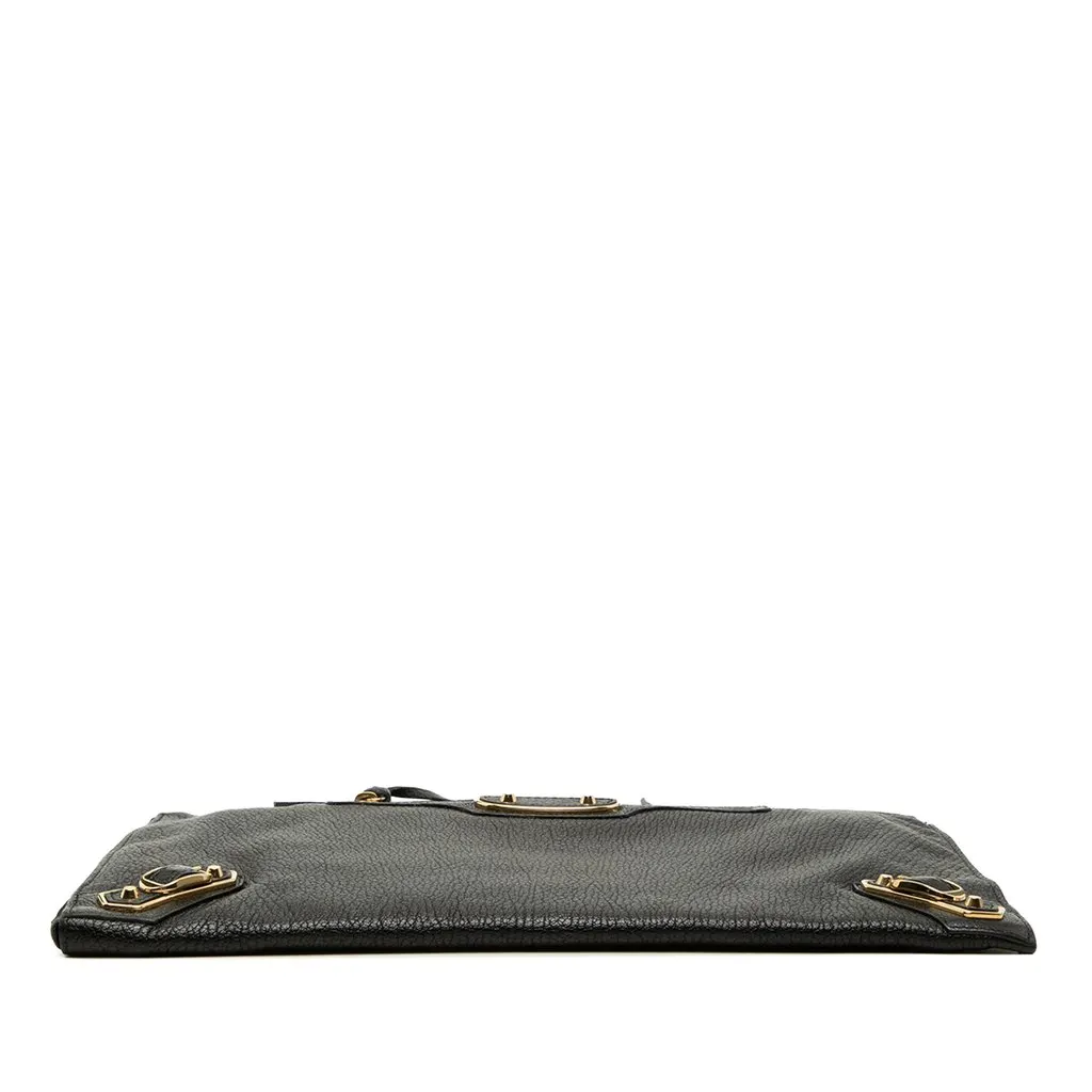 Balenciaga Medium Goatskin Motocross Classic Metallic Edge Clutch Black Leather Good - Inside View