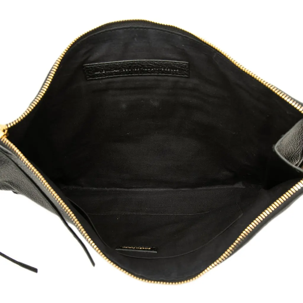 Balenciaga Medium Goatskin Motocross Classic Metallic Edge Clutch Black Leather Good - Model View