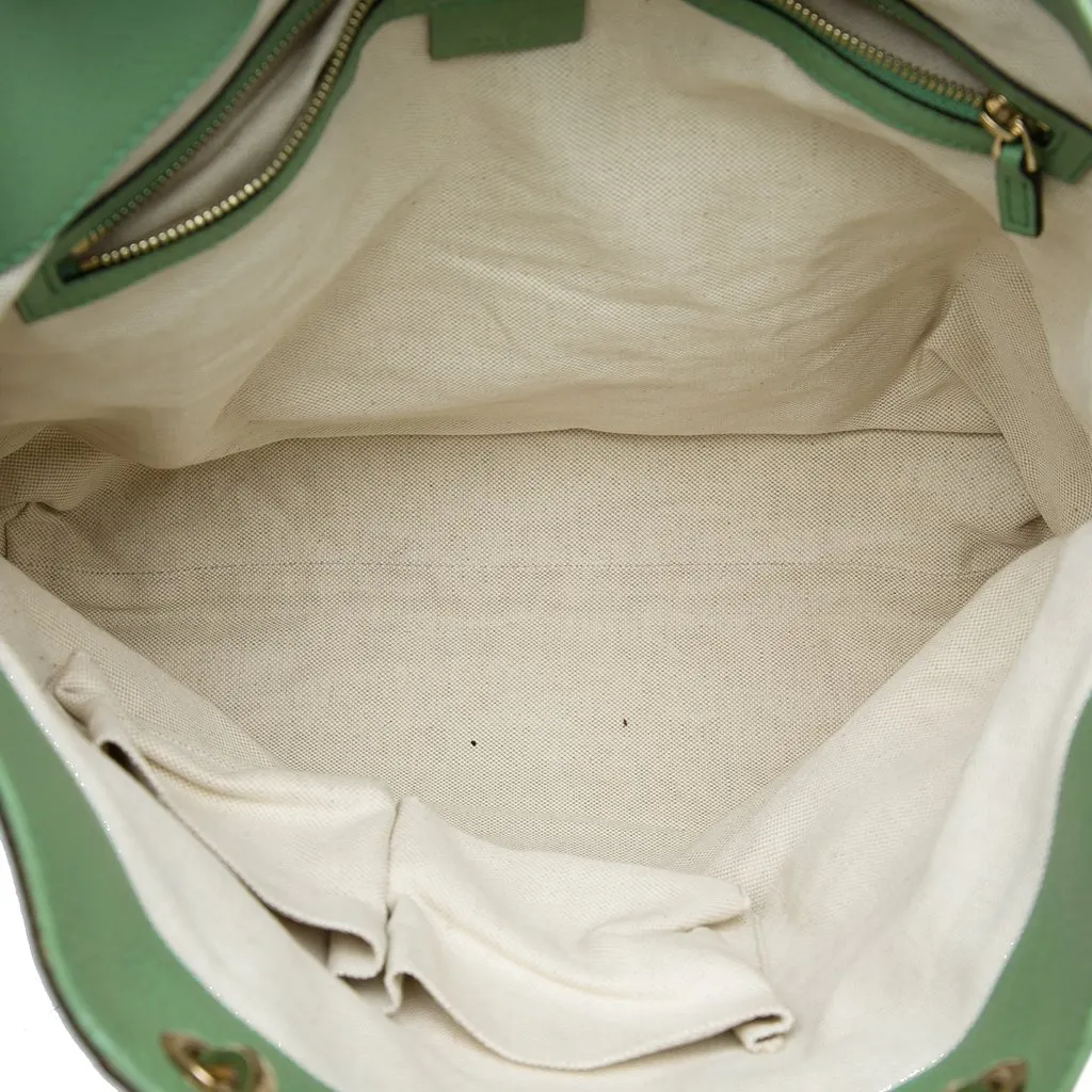 Gucci Tall Calfskin Bamboo Shopper Tote Green Leather Very good - Model View