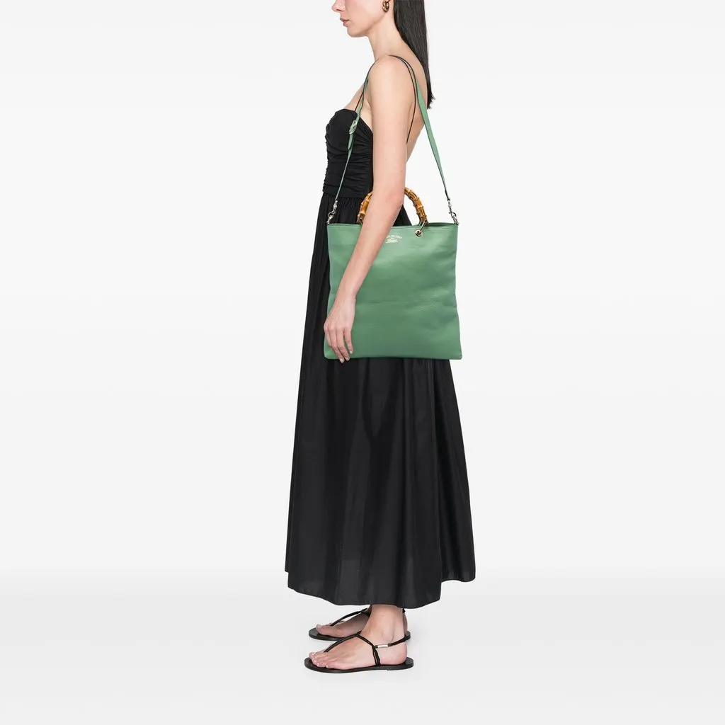Gucci Tall Calfskin Bamboo Shopper Tote Green Leather Very good - Box View