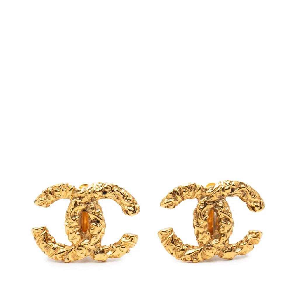 Chanel CC Gold Plated Lava Clip On Earrings Gold Metal Very good - Front View
