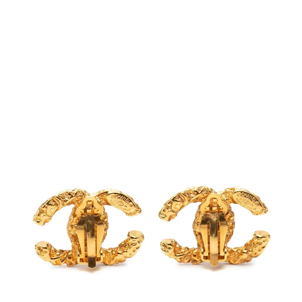 Chanel CC Gold Plated Lava Clip On Earrings Gold Metal Very good - Back View