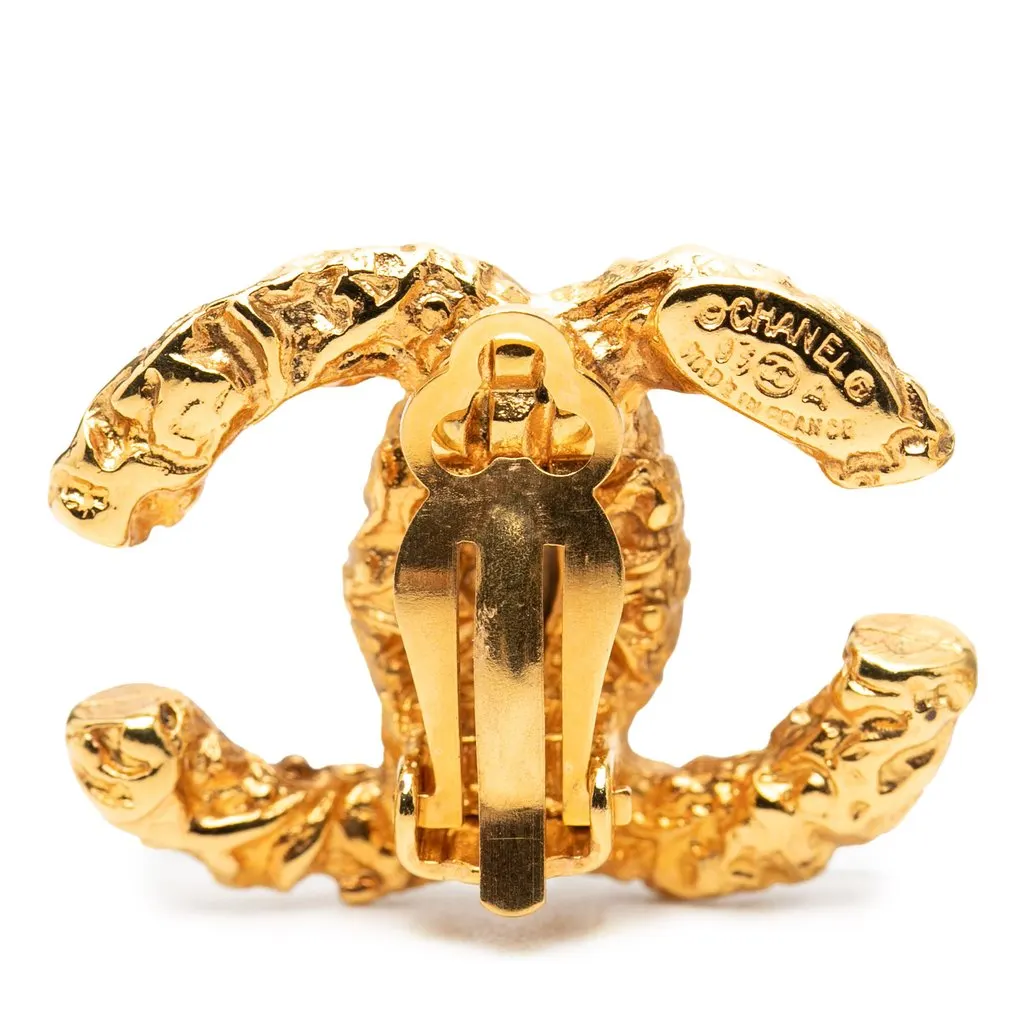 Chanel CC Gold Plated Lava Clip On Earrings Gold Metal Very good - Inside View