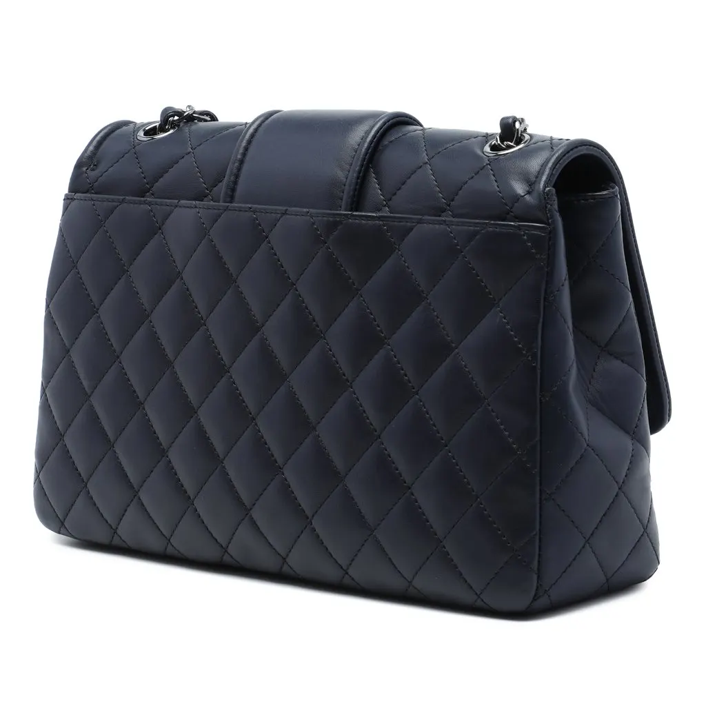 Chanel Large Quilted Lambskin Elementary Chic Flap Blue Leather Very good - Back View