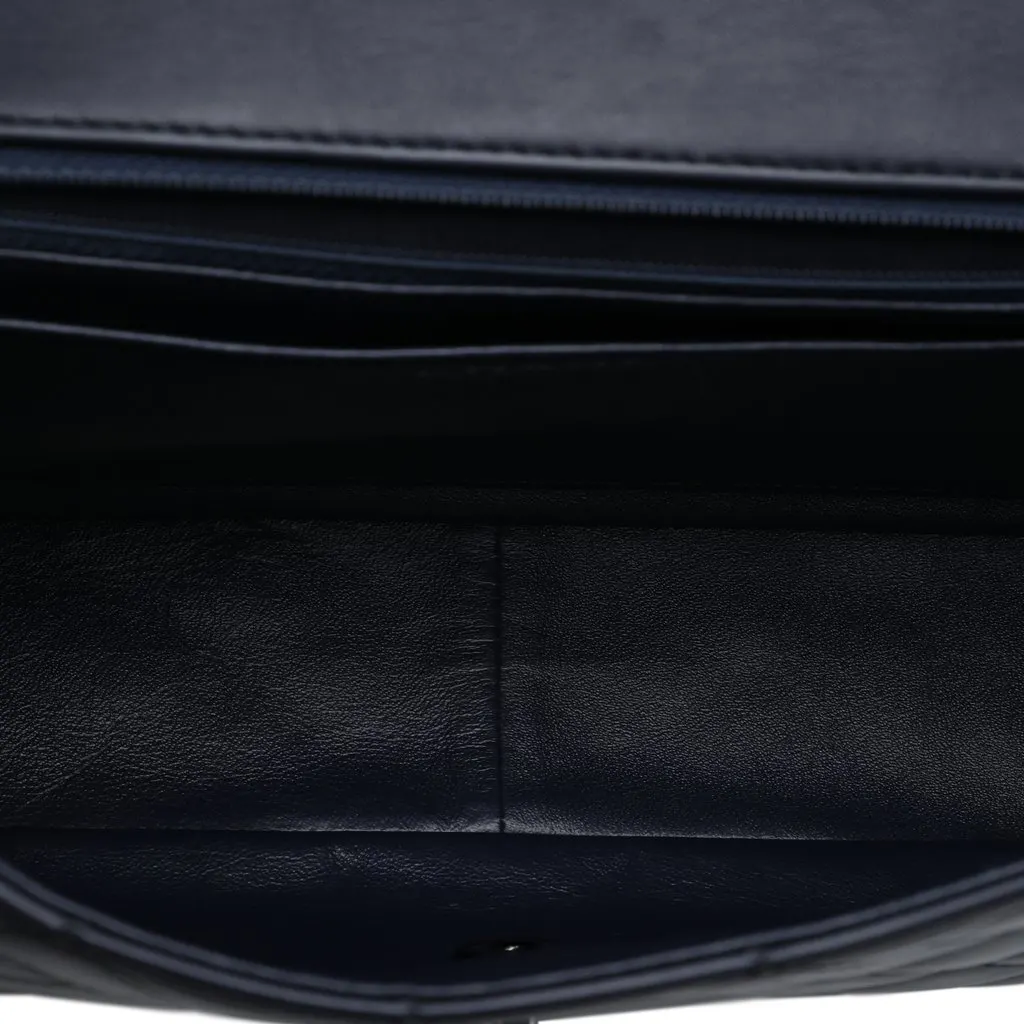 Chanel Large Quilted Lambskin Elementary Chic Flap Blue Leather Very good - Model View