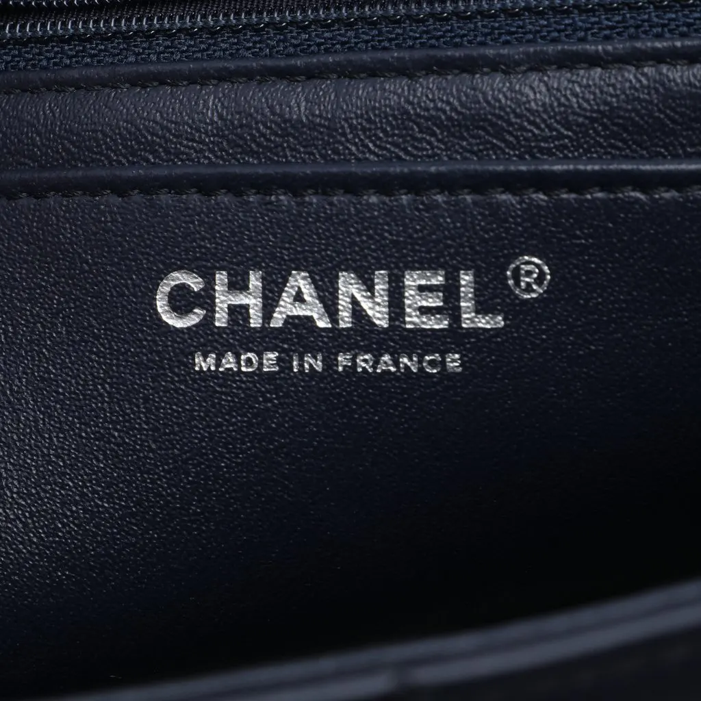 Chanel Large Quilted Lambskin Elementary Chic Flap Blue Leather Very good - Box View