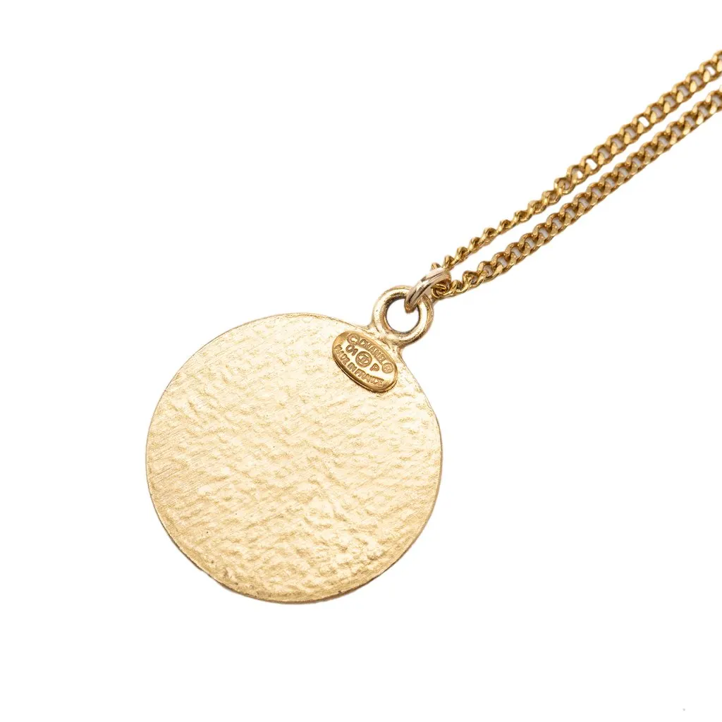 Chanel CC Gold Plated and Enamel Round Pendant Necklace Gold Metal Very good - Inside View