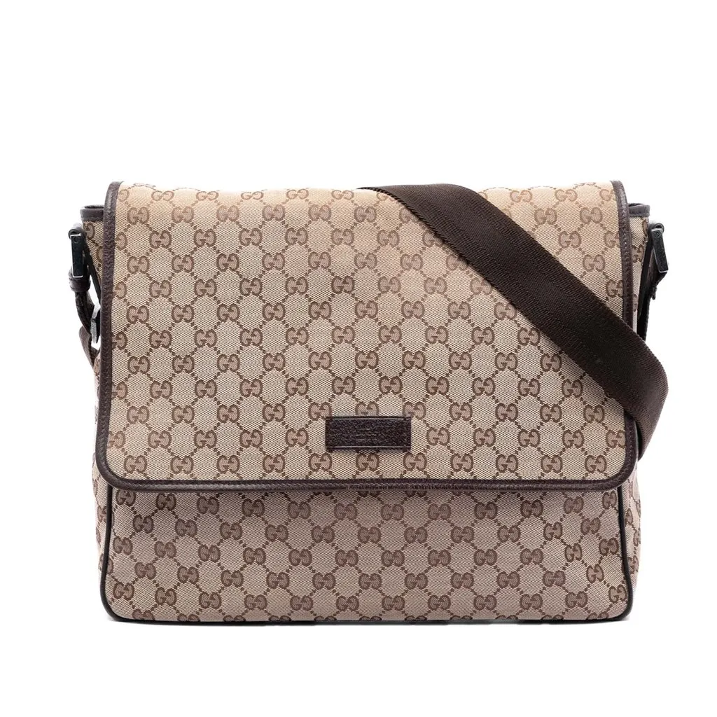 Gucci GG Canvas Flap Messenger Bag Beige Very good - Front View