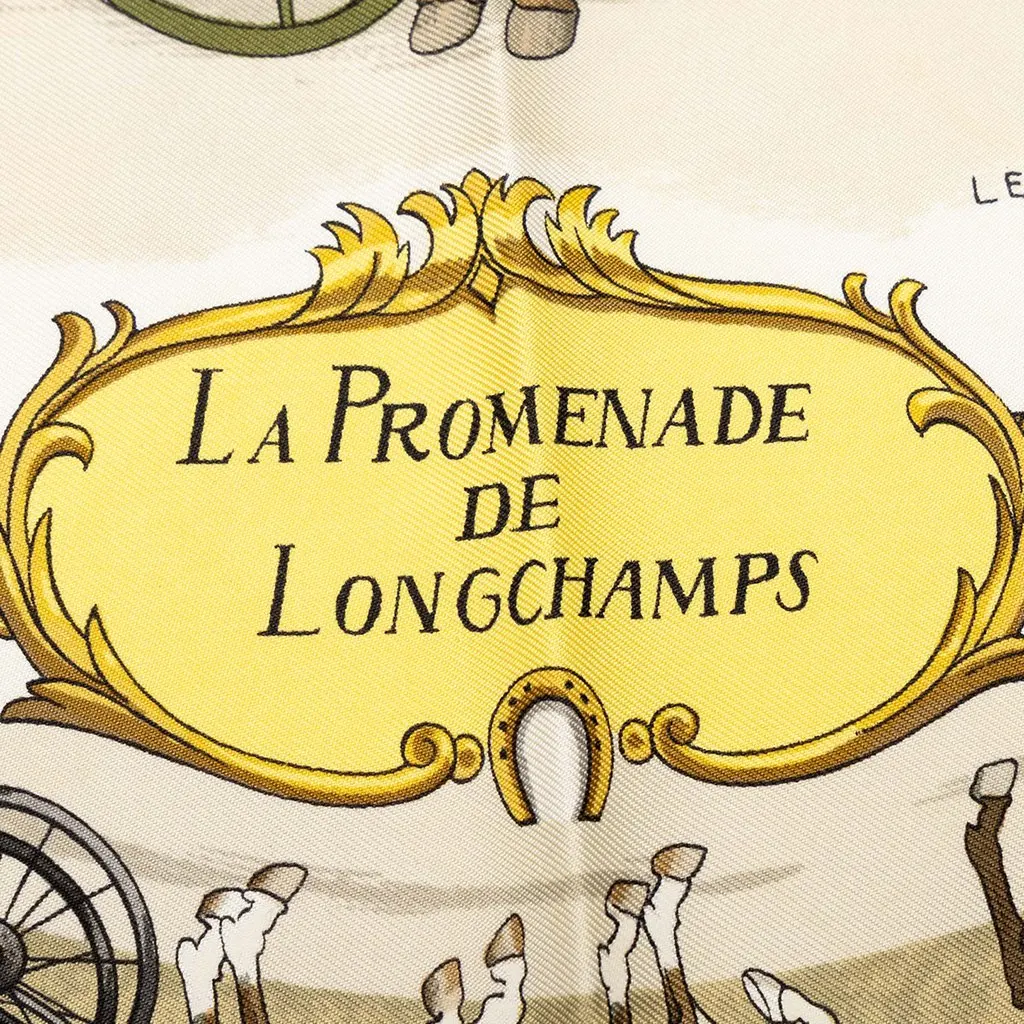 Hermès La Promenade de Longchamps Silk Scarf 90 Blue Silk Very good - Inside View
