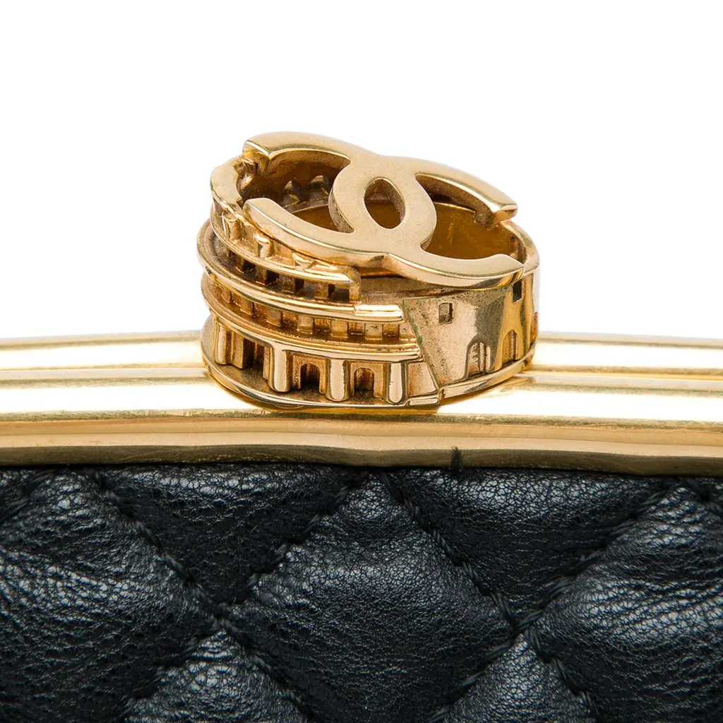 Chanel Paris Rome Quilted Calfskin Colosseum Lock Frame Bowling Bag Black Leather Very good - Box View