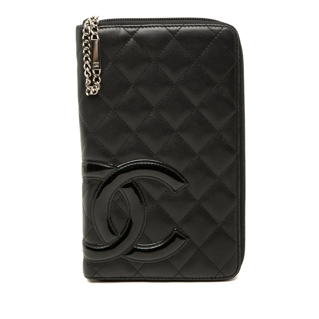 Chanel Quilted Lambskin Cambon Ligne Zippy Organizer Wallet Black Leather Very good - Front View