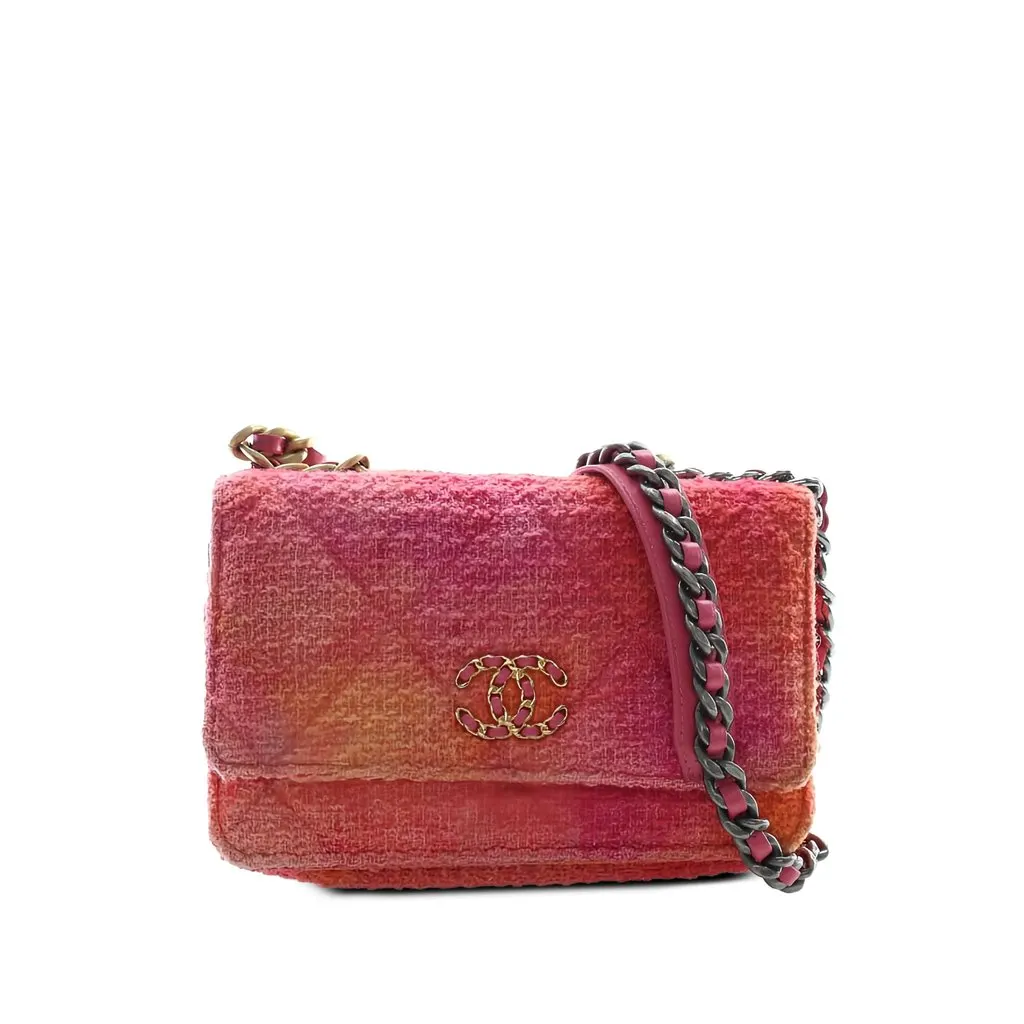 Chanel Tweed Ombre 19 Wallet On Chain Pink Tweed Very good - Front View