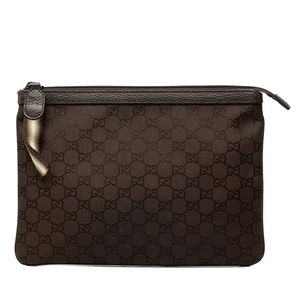 Gucci GG Nylon Top Zip Clutch Brown Polyamide Very good - Front View