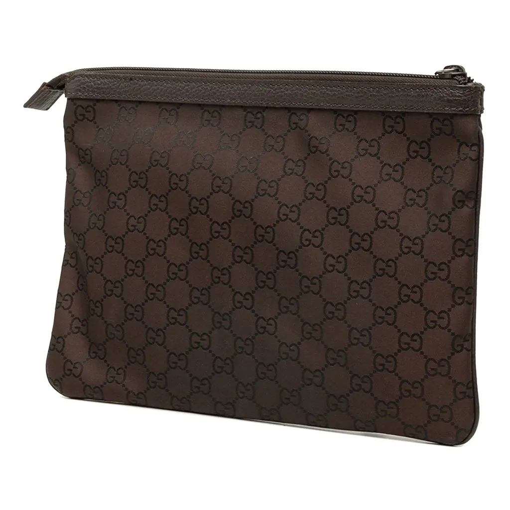 Gucci GG Nylon Top Zip Clutch Brown Polyamide Very good - Back View