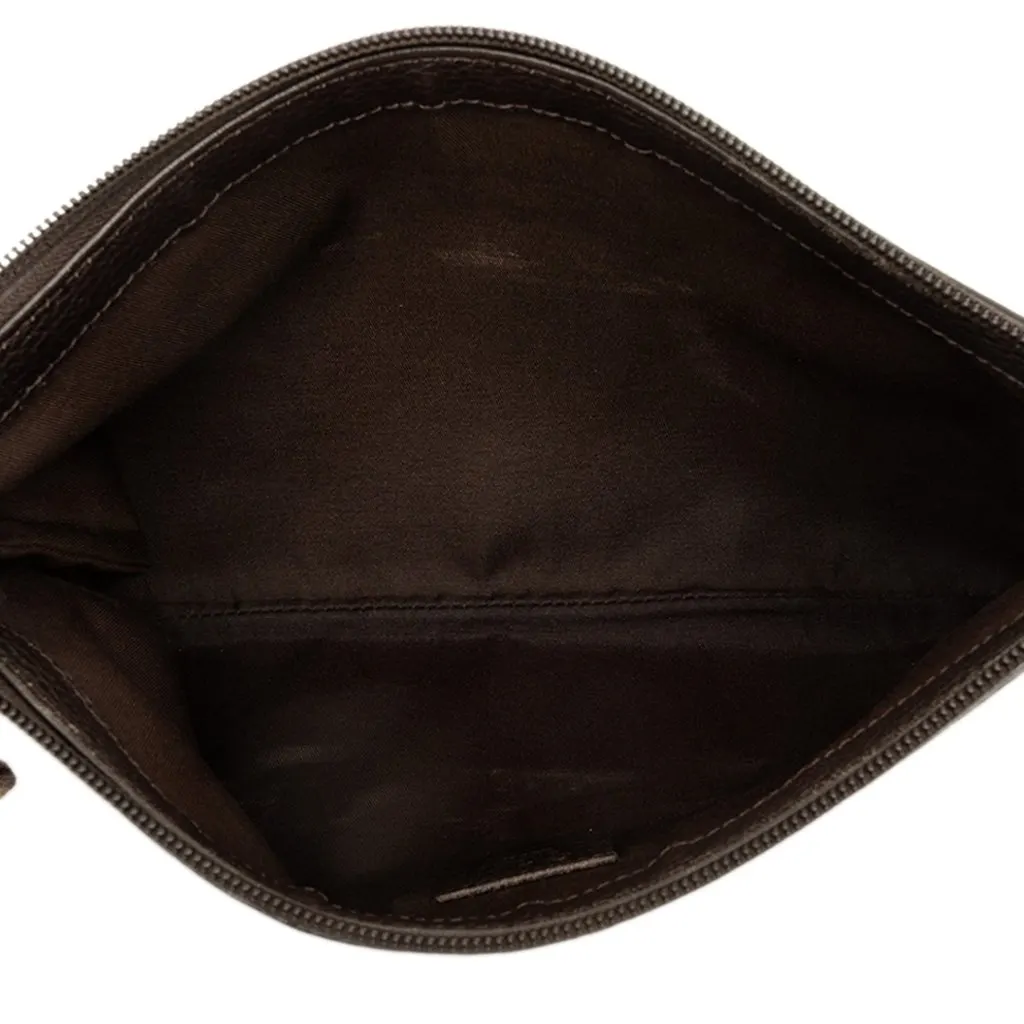 Gucci GG Nylon Top Zip Clutch Brown Polyamide Very good - Model View