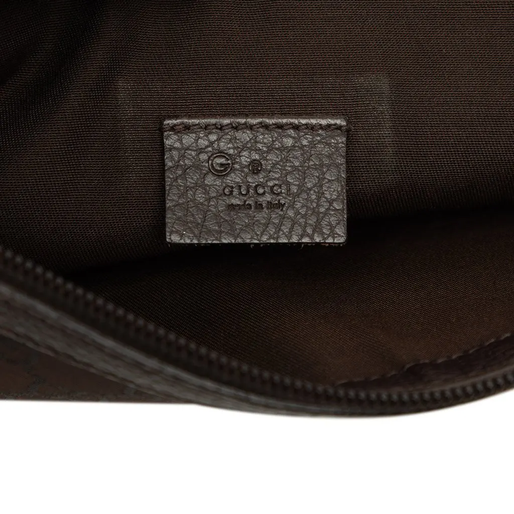 Gucci GG Nylon Top Zip Clutch Brown Polyamide Very good - Box View