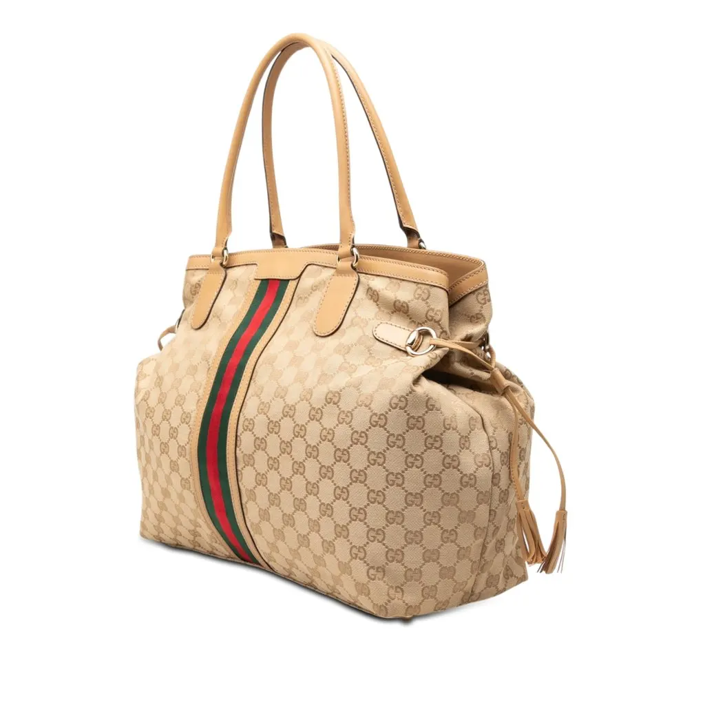 Gucci GG Canvas Web Tassel Tote Beige Very good - Back View