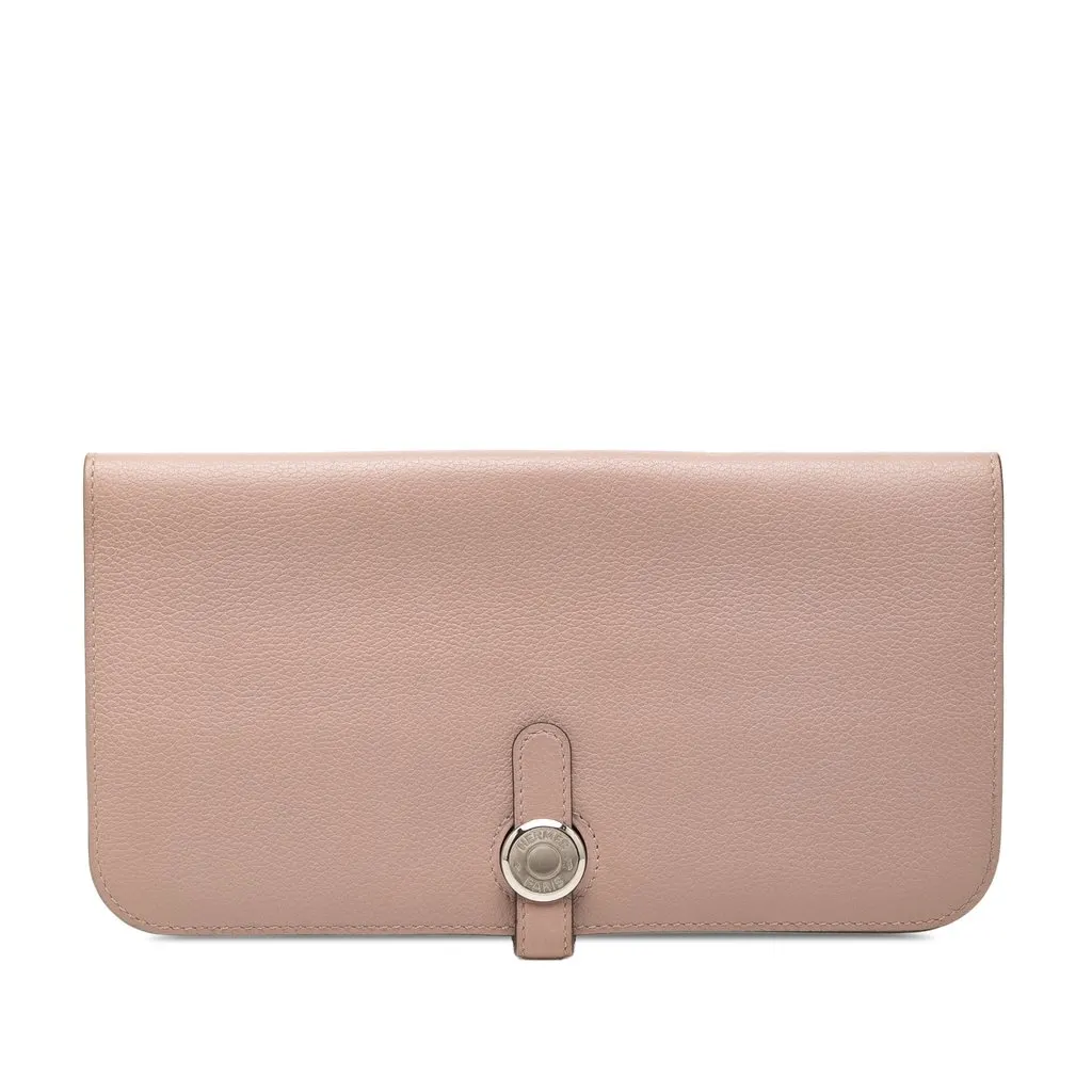 Hermès Clemence Dogon Long Wallet Pink Leather Very good - Front View