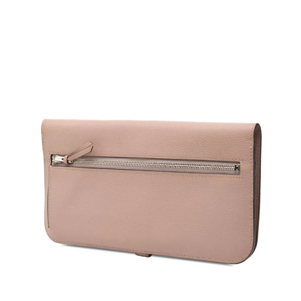 Hermès Clemence Dogon Long Wallet Pink Leather Very good - Back View