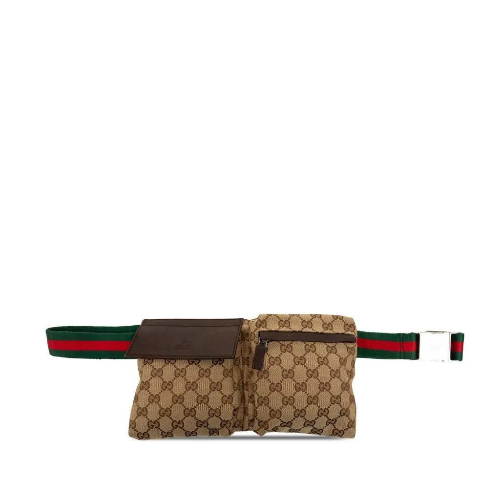Gucci GG Canvas Web Double Pocket Belt Bag Beige Very good - Front View