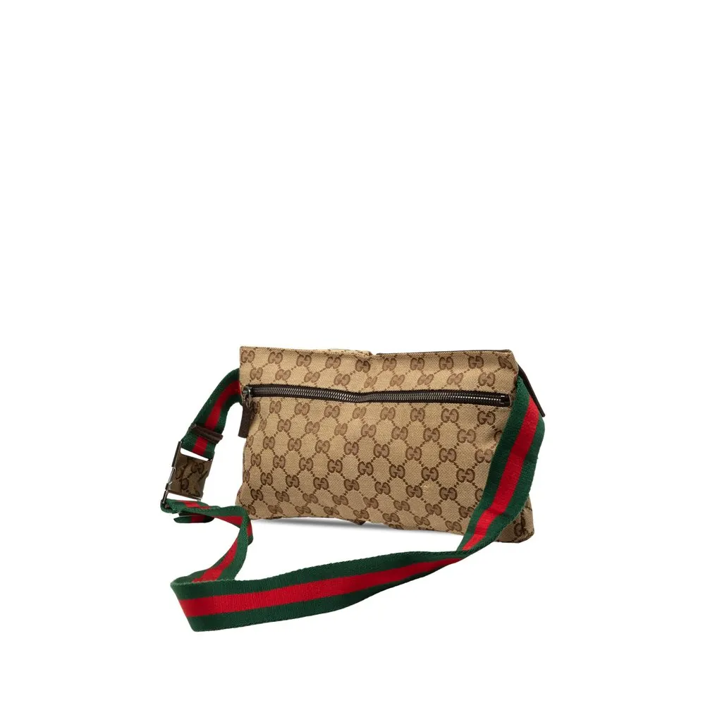 Gucci GG Canvas Web Double Pocket Belt Bag Beige Very good - Back View