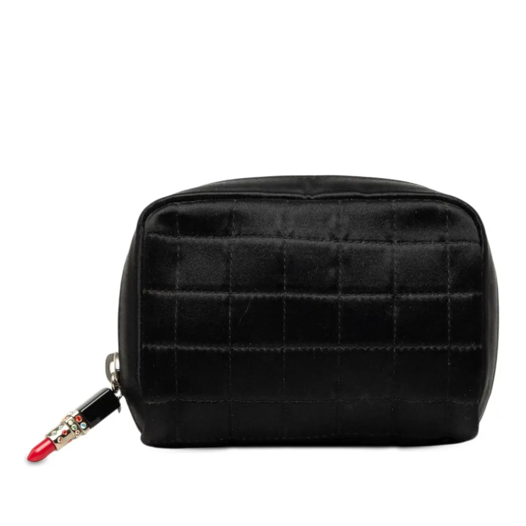 Chanel Mini CC Chocolate Bar Satin Lipstick Charm Pouch Black Good - Front View