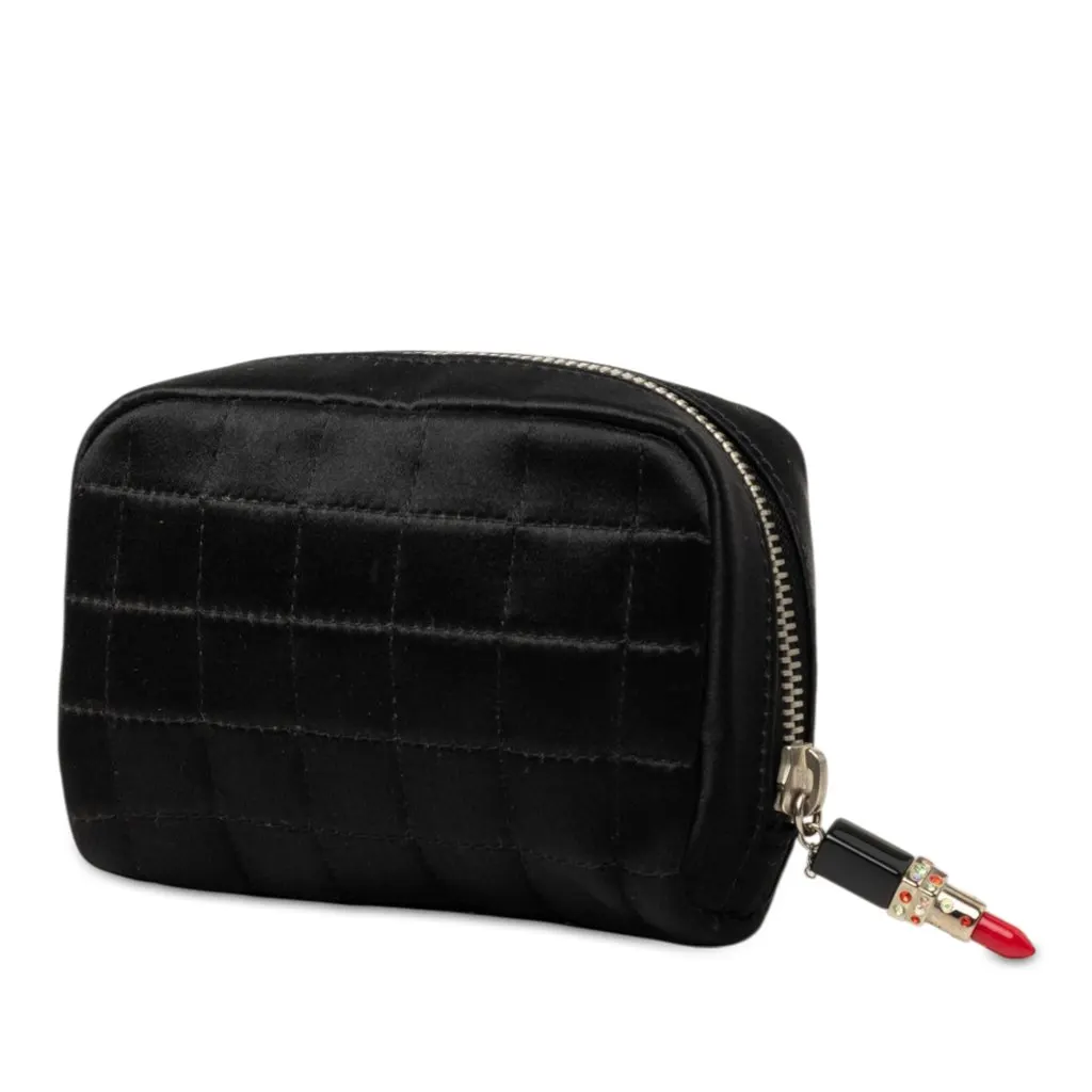 Chanel Mini CC Chocolate Bar Satin Lipstick Charm Pouch Black Good - Back View