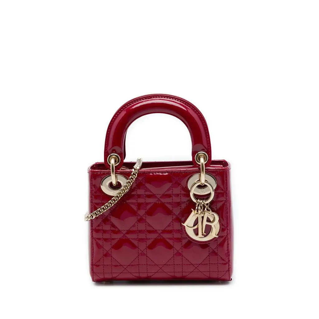 Dior Mini Patent Cannage Lady Dior Red Leather Very good - Front View