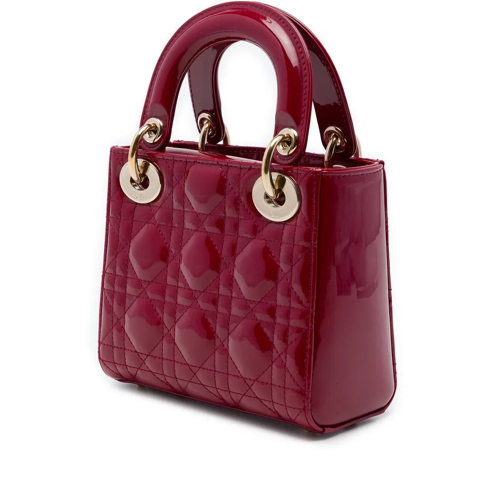 Dior Mini Patent Cannage Lady Dior Red Leather Very good - Back View