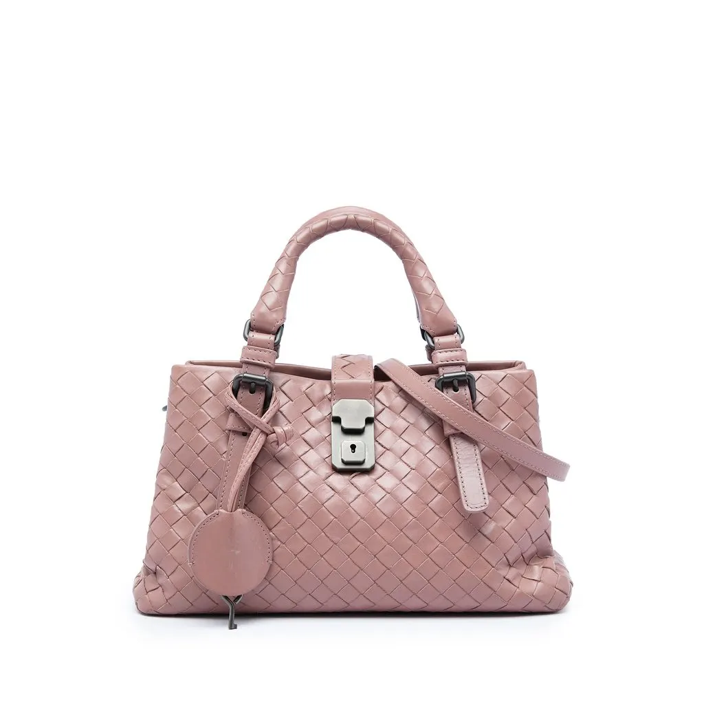Bottega Veneta Mini Nappa Intrecciato Roma Satchel Pink Leather Very good - Front View