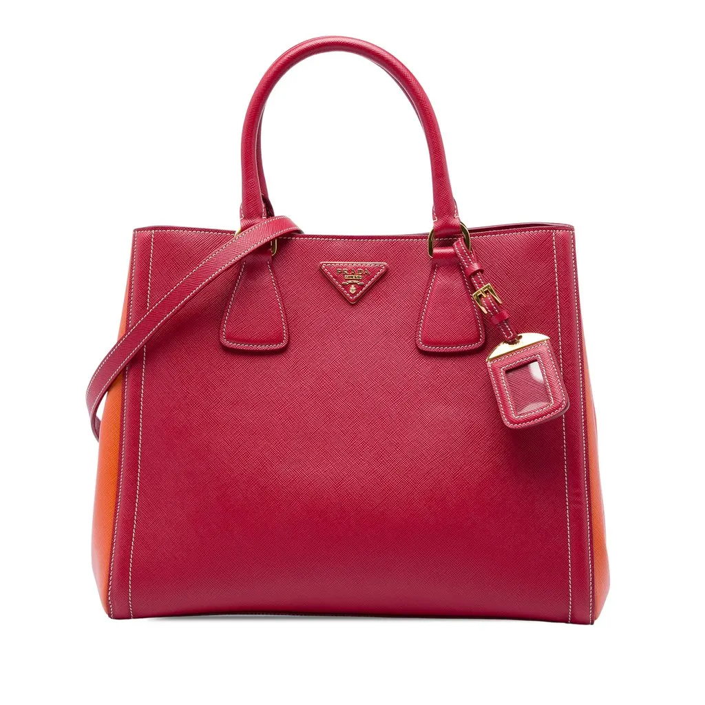 Prada Bicolor Saffiano Lux Satchel Red Leather Very good - Front View