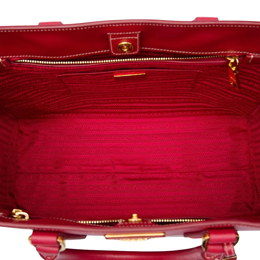 Prada Bicolor Saffiano Lux Satchel Red Leather Very good - Model View