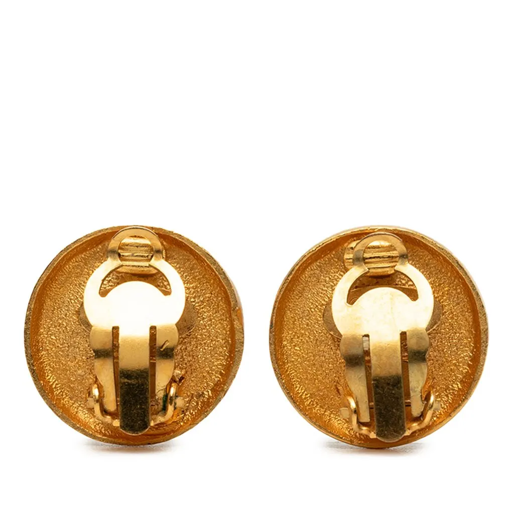 Chanel CC Gold Plated Button Clip On Earrings Gold Brass Very good - Back View