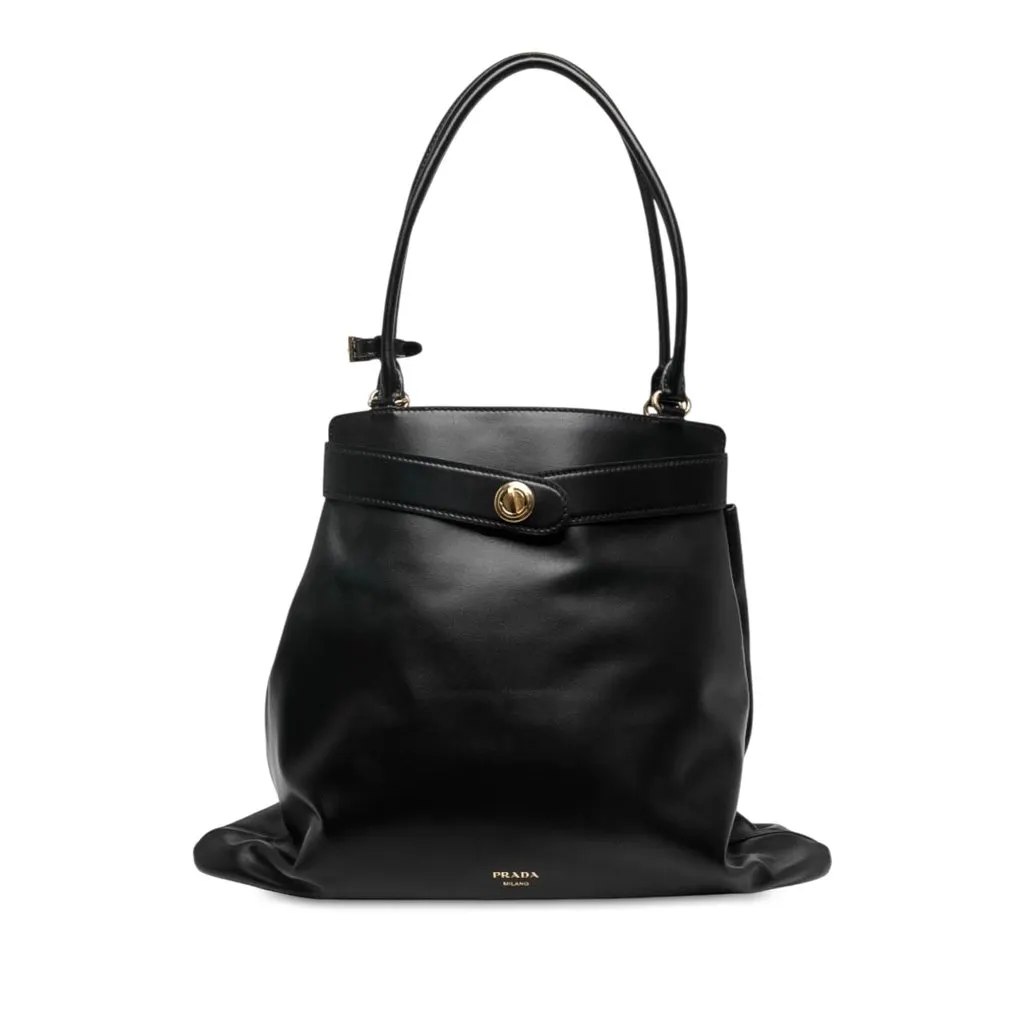 Prada Calfskin Etude Softy Shoulder Bag Black Leather Very good - Front View
